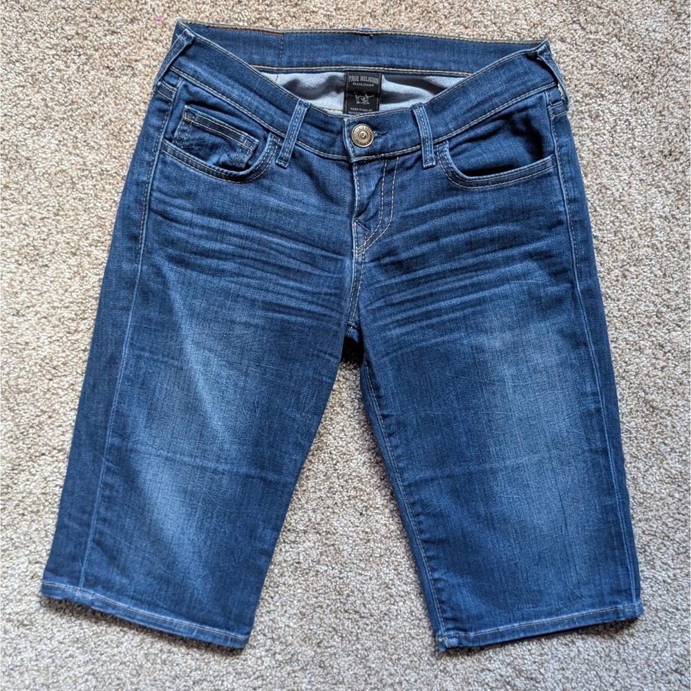 True Religion Womens Sz 25 Bermuda Jean Short Low Rise Knee Length Y2K Festival